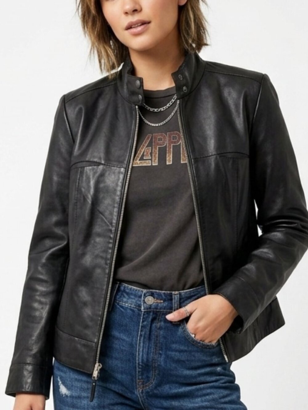 JOHN CARLISLE Leather Moto Jacket Coat Black Medium